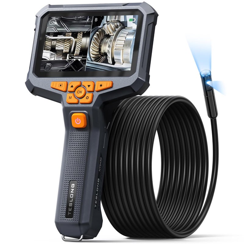 Teslong Dual Lens Endoscope Camera with Light, 4.3" HD Snake Borescope Inspection Camera, Automotive Scope Cam with Flexible Cable, Home Waterproof Fiber Optic for Sewer Drain Pipe (16.5FT) - Image 1